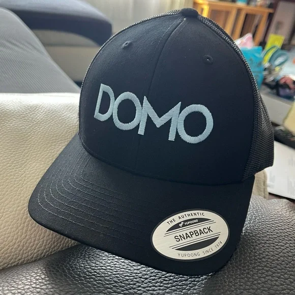 Black Domo Text Snapback Trucker Cap Hat