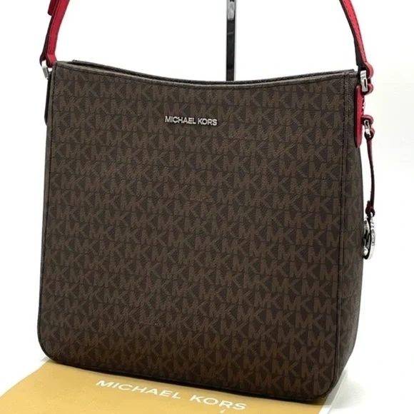 Michael Kors Large Messenger Crossbody Bag Brown/Red (NWT)