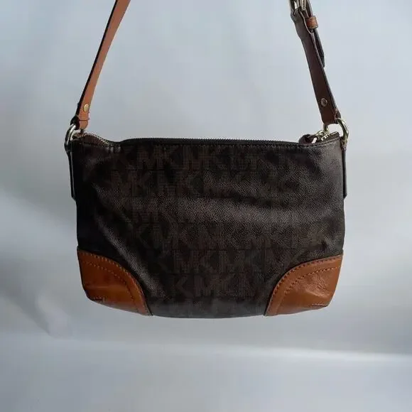 Michael Kors Fallon Leather‎ and Canvas Monogram Shoulder Bag