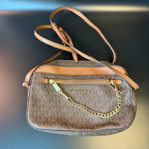 Michael Kors Jet Set EW Brown Signature Coated Canvas Crossbody Bag Womens OS‎