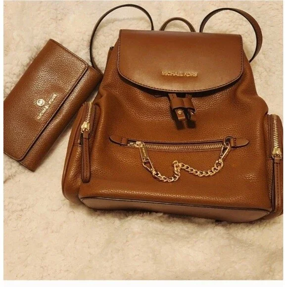 Michael kors luggage pebbled leather jet set backpack and wallet nwt