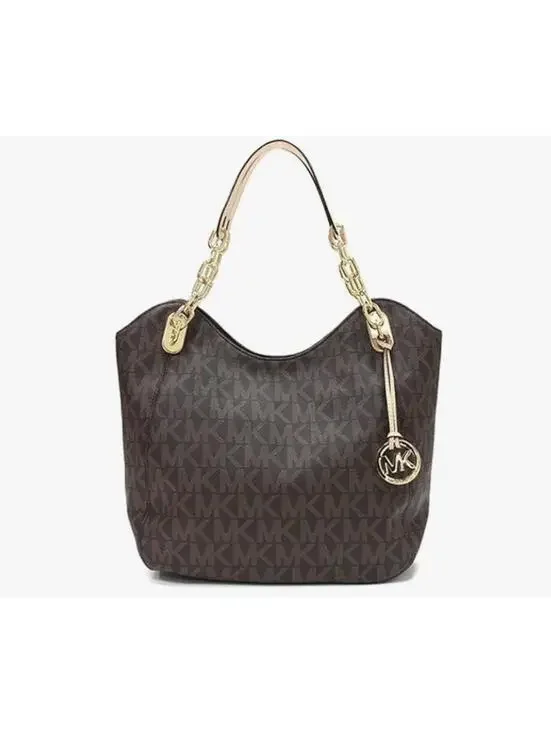 Michael Kors Lilly MK Monogram Chain Shoulder Tote Brown
