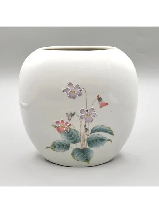 Vintage Otagiri Violet Slim Vase Hand Painted Raised Flowers Japan 6.25