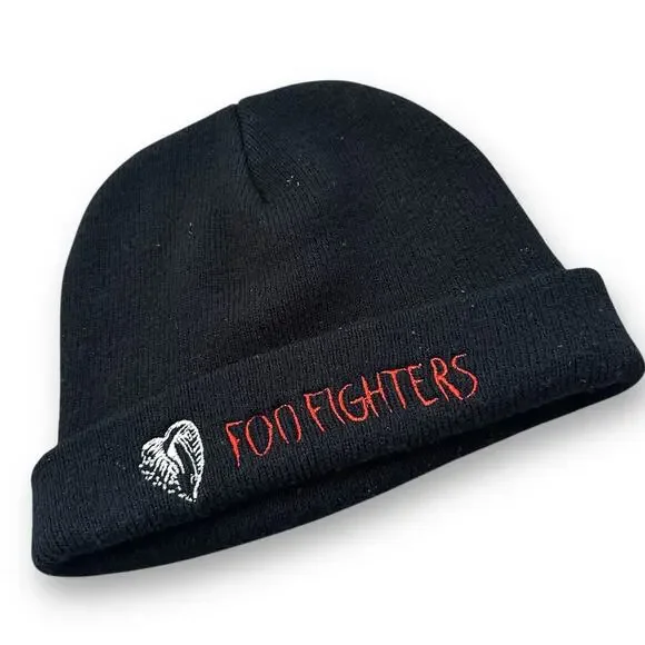 Foo Fighters Beanie Hat‎ Black Red Embroidered Logo Vintage 2002 One By One Y2K