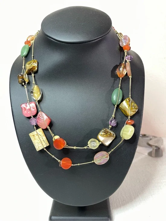 Lia Sophia Multi-Color Multi-Shape Shells & Stones Gold Tone Chain Necklace