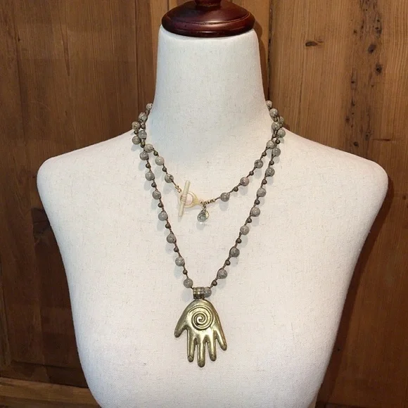 Hand of God Beaded Necklace 38” Total length