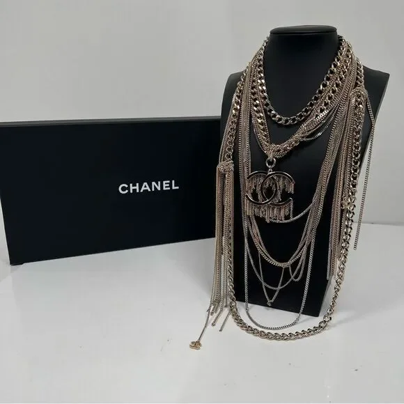 Chanel CC Multilayer  Metal Necklace Choker With Box