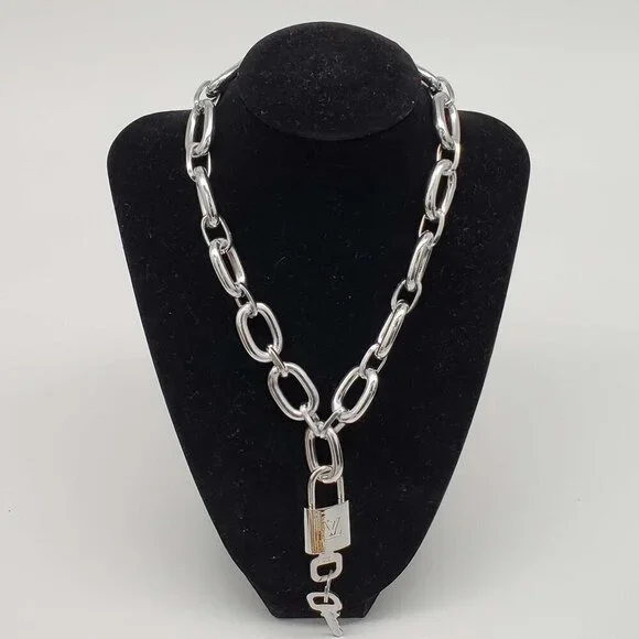 Authentic Louis Vuitton Lock & Key with Unbranded Silver Plated Chain Necklace