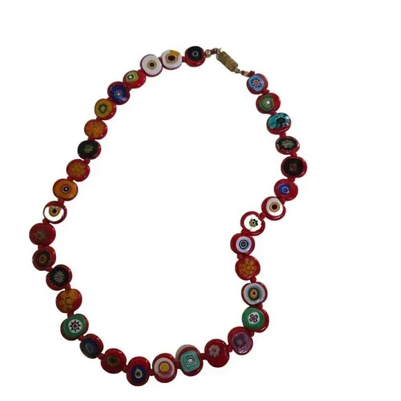 Vintage Venetian Glass Bread Necklace Knotted Made In Italy 16