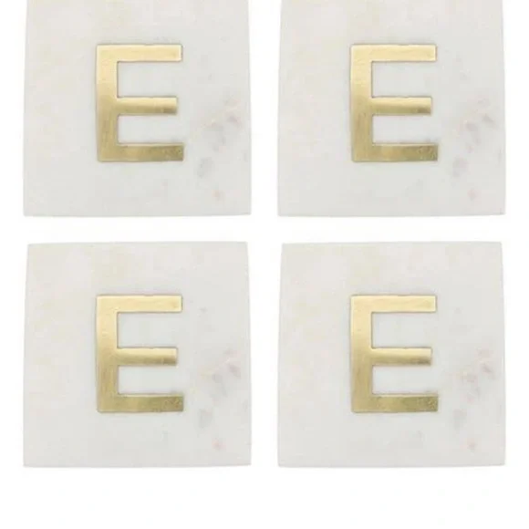 Set of 4 Marble Drink Coasters monogram‎ gold new