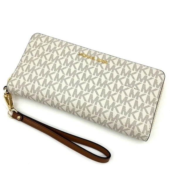 Michael Kors Large Continental Wallet Wristlet Vanilla/Brown