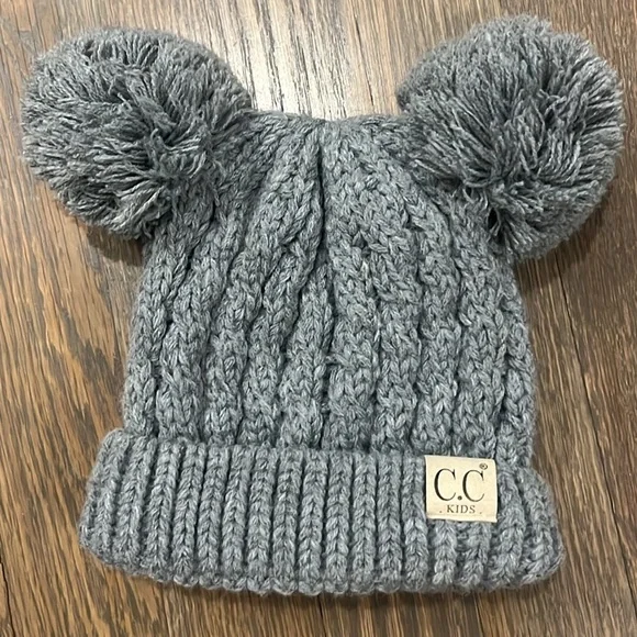 C.C Kids Double Pom Beanie Hat in Gray