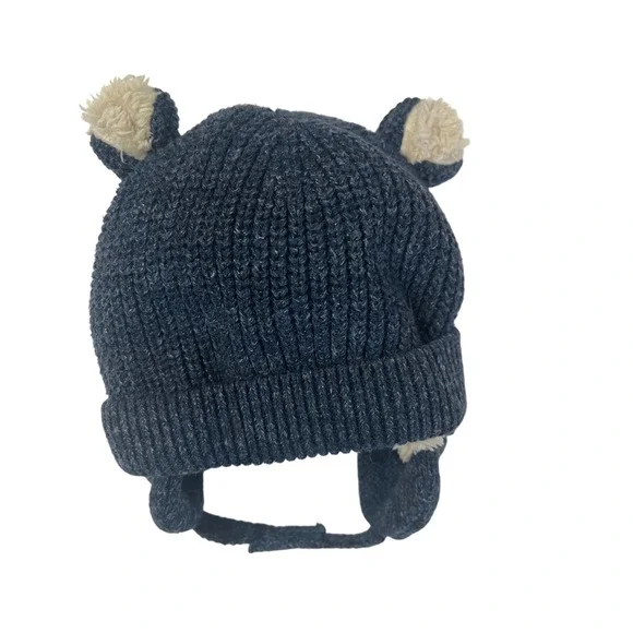 Baby Gap Blue‎ Heather Knit Sherpa Lined Bear Ear Trapper Beanie Hat 6-12M