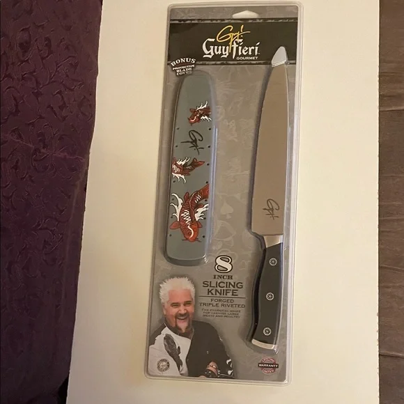 Guy Fieri Gourmet 8-Inch Slicing Knife with bonus blade cover