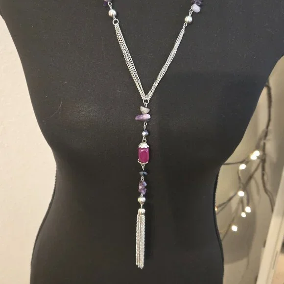 Bead & Chain Silver toned necklace - Extender clasp - Pre-Owned