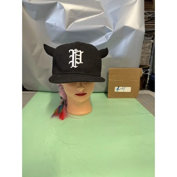 Black Devil Horn Baseball Cap White P Logo Adjustable Strapback Novelty Hat
