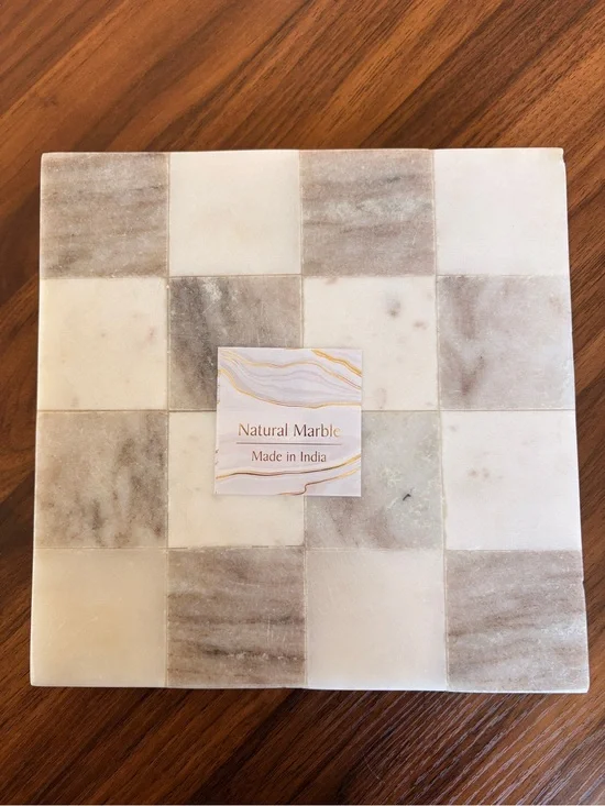 Natural Marble Checkerboard Tile Tray - Cream & Gray