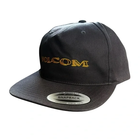 NWT Volcom Volbaige Twill Trucker Cap O/S Dark Gray & Yellow Snap Back Men's Hat