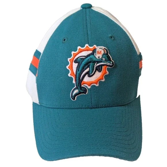 VTG Reebok Miami Dolphins Hat NFL Equipment Flex Fit NWOT Deadstock Teal Orange