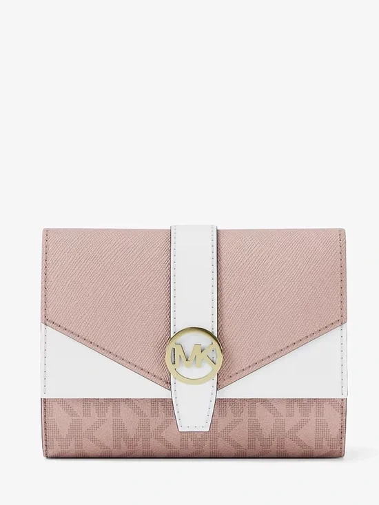 Michael Kors Blush Pink and White MK Signature Compact Wallet