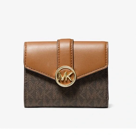 MICHAEL KORS CARMEN MEDIUM LOGO AND FAUX LEATHER WALLET BROWN