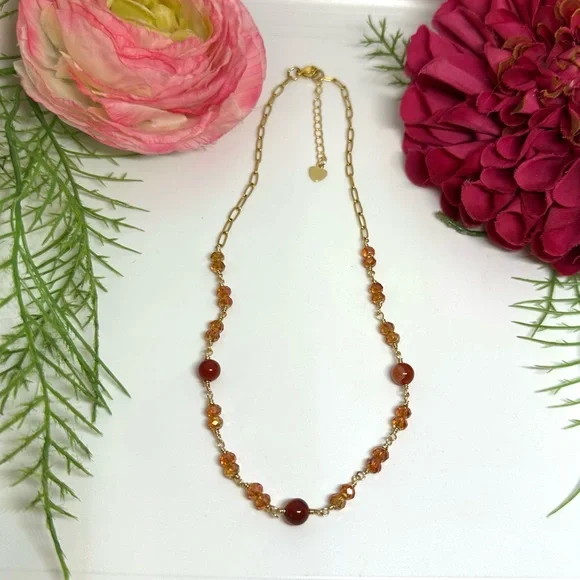 NEW⚜️Carnelian Crystal Gemstone Beaded Choker Necklace