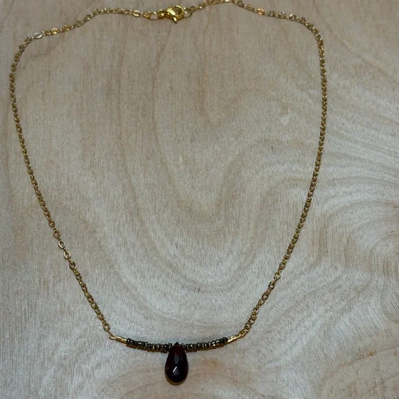 Gold Necklace with Gold‎ Pyrite and Garnet Pendant