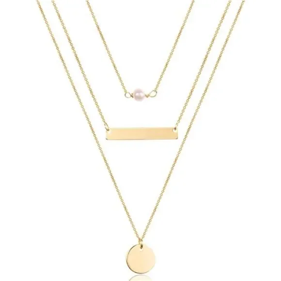 Dainty Layered Choker Necklace, Handmade 14K Gold Plated Y Pendant