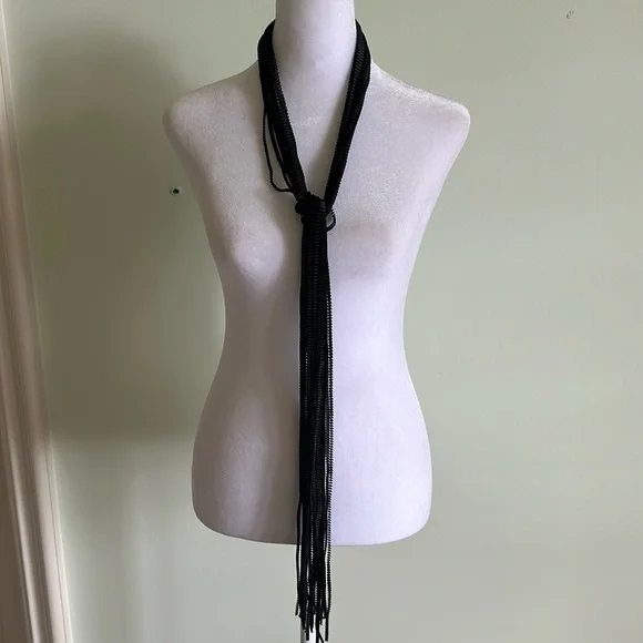Black Crinkle Material Long Adjustable Necklace