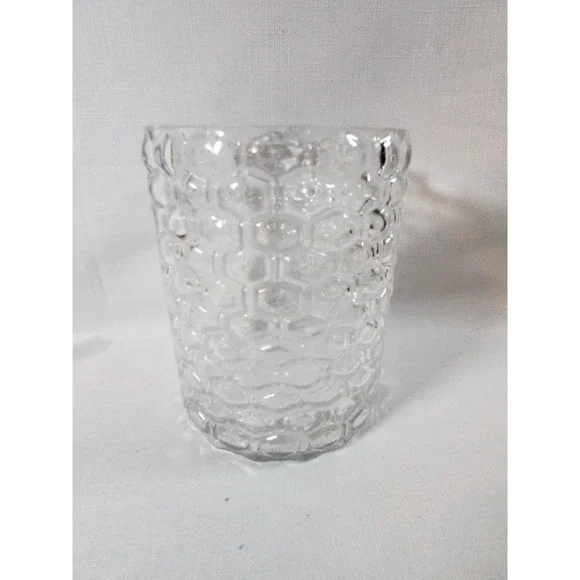 Clear Textured Glass Vase/Utensil Holder Honeycomb Hex Pattern 6