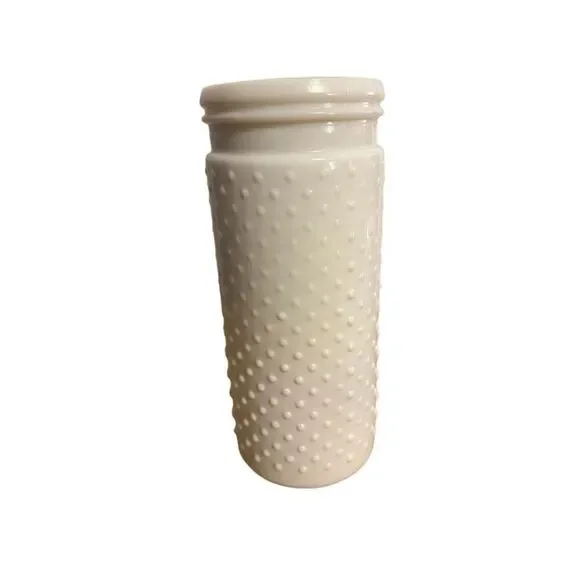 Vintage Milk Glass Cylinder Jar Vase with Hobnail Pattern