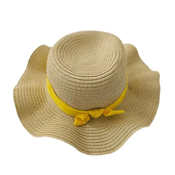 Haute Hippie Kids Style Straw Hat Yellow Tie Knot Accent One Size  Beach‎ NWT