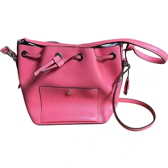 Michael Kors Saffiano Leather Bucket Bag Pink Crossbody Handbag‎