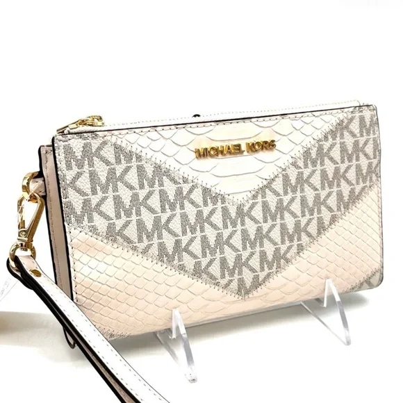 Michael Kors Large Double Zip Wallet Wristlet Cream Multi