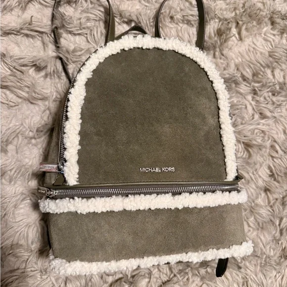 Michael Kors Olive Backpack with White Trim NWT