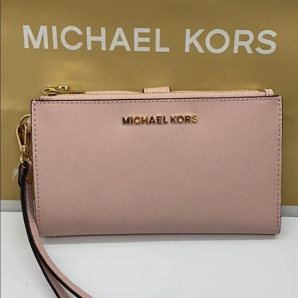 MICHAEL KORS LG DOUBLE ZIP WRISTLET BLOSSOM POWDER BLUSH NWT