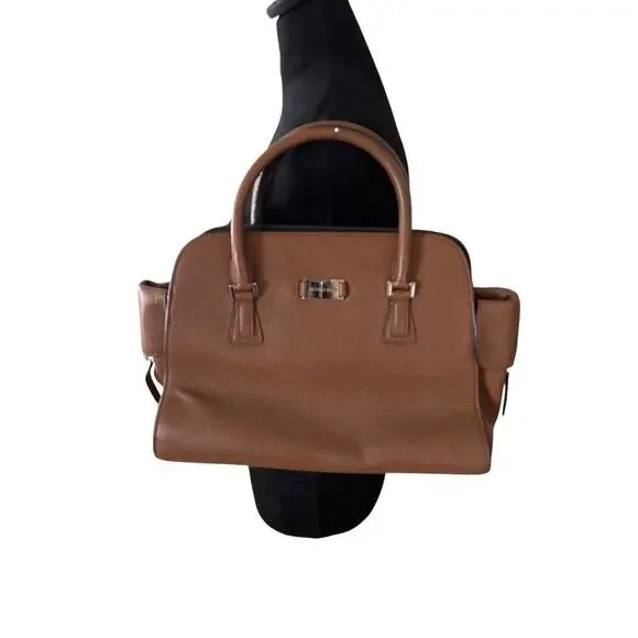 Michael Kors Brown Pebbled Leather Satchel Silver Hardware