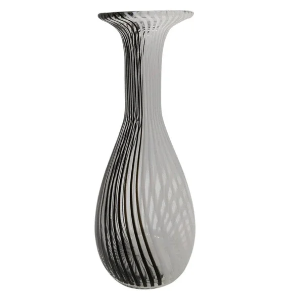Hand Blown Filigrana Canned Glass Vase Black White Stripe Dino Martens-Like 11.5