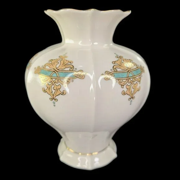Lenox Catalan Porcelain Vase With‎ 24 kt Gold and Green Accents Home Decor Vtg