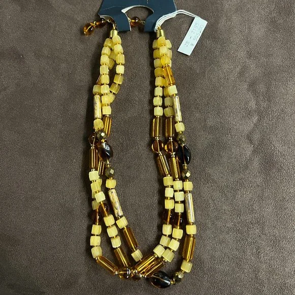 Vintage Amber Square Beads Multistrand Necklace