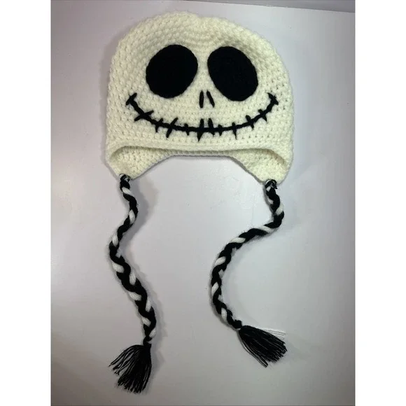 Nightmare Before Christmas Beanie With Braids✨Black White✨Unisex