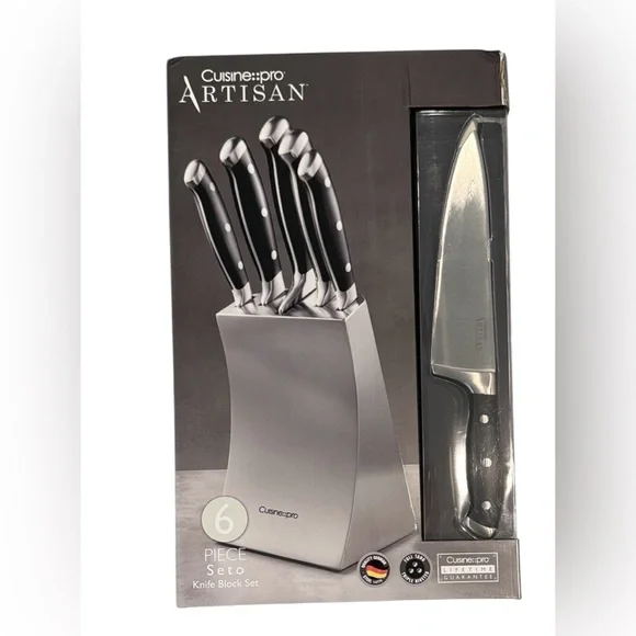 NEW! Cuisine::pro Artisan Stainless Steel 6 Piece Seto Knife Block Set $425 MSRP