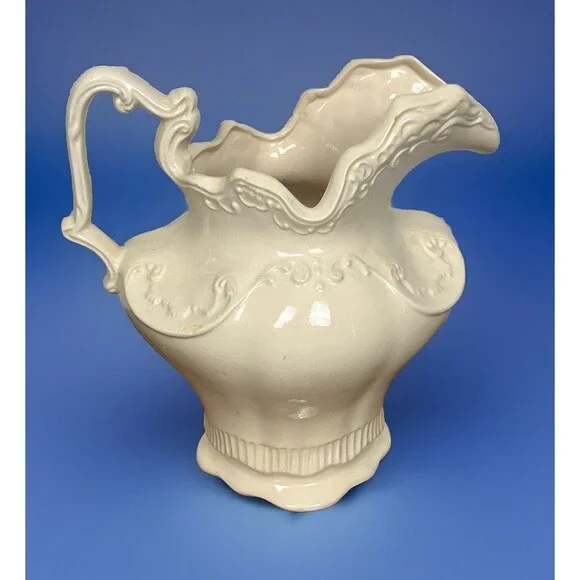 Vintage Arnels Ceramic Pitcher Ivory Glaze USA Victorian Farmhouse‎ Cottagecore