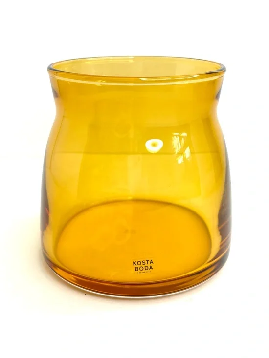 Kosta Boda Sweden Honey Amber-Toned Sculptural Minimalist Blown Art Glass Vase