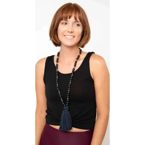 Mud Pie Jersey Tassel Necklace - Navy Blue & Gold Beads