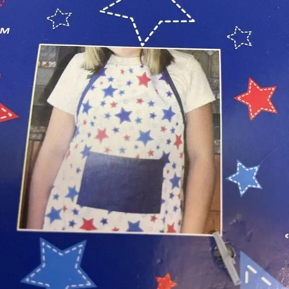 Kmart Home Essentials‎ Child Cooking Apron/Chef Hat Set White Red Blue Stars