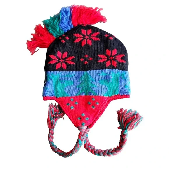 Vintage Obyermeyer‎ Prancer Ski Hat Preschool Size S/ M Acrylic Knit Ear Flaps