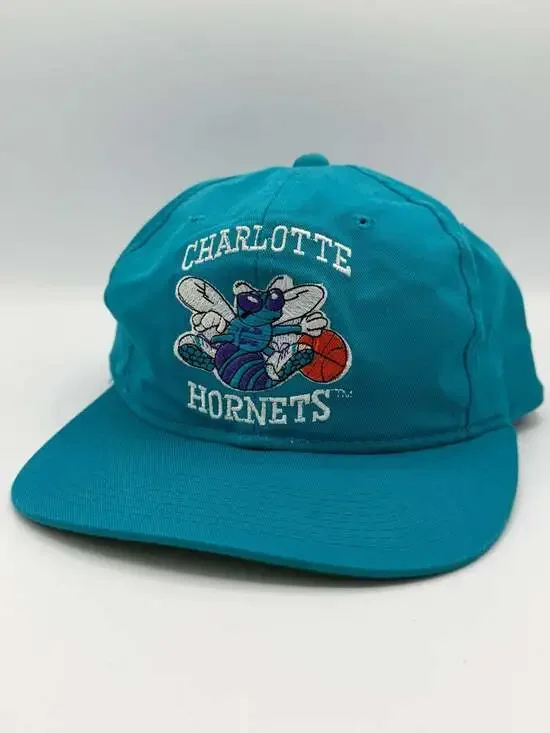 Vintage Charlotte Hornets Snapback Hat The Game G Cap NBA Hugo Logo Teal 90s
