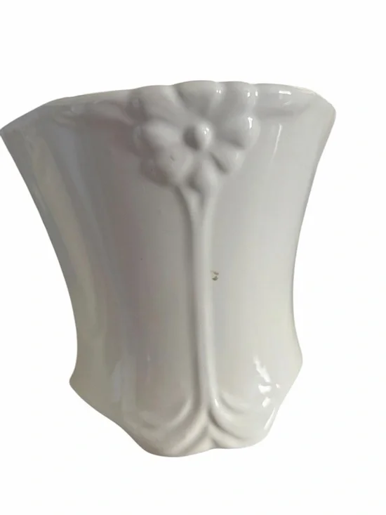 White Ceramic Floral Relief Vase - Home Accents