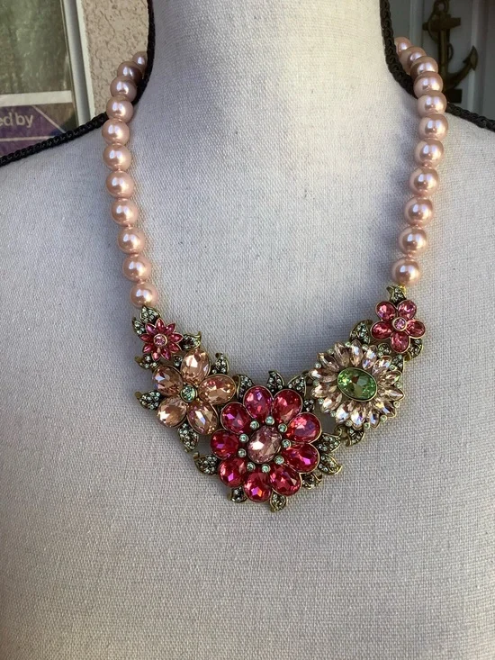 Heidi Daus Pink Floral Swarovski Crystal Necklace